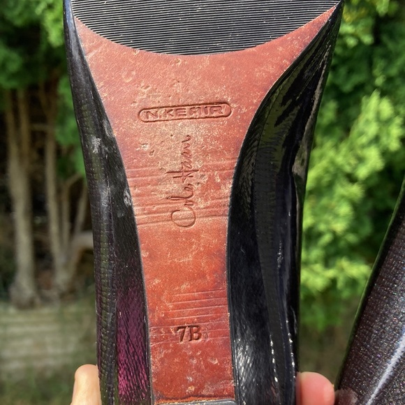 Cole Haan x Nike Air Metallic Peep Toe Wedge Sandal Black Patent Leather Size 7B - Picture 6 of 8